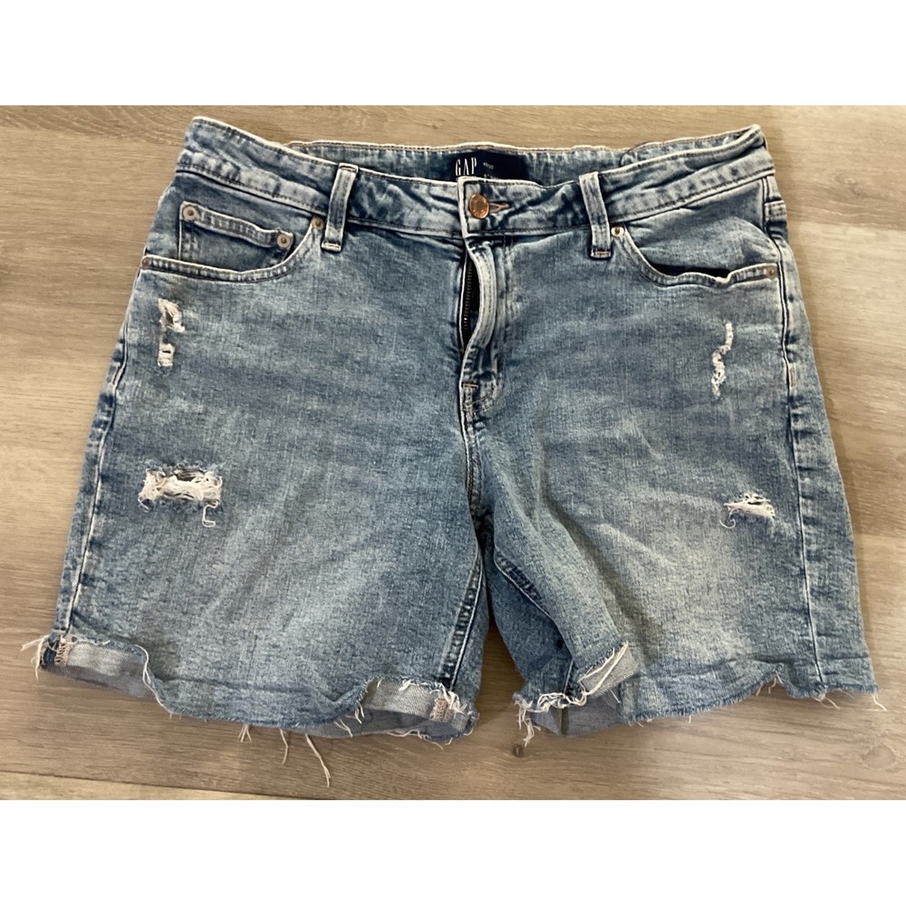 Gap Denim 5 Inch Shorts Womens 10/30 Blue Acid Wash Distressed Raw‎ Hem Mid Rise